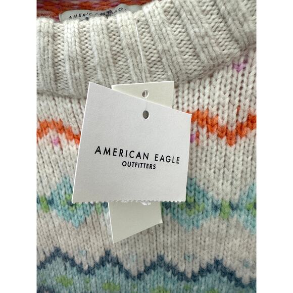 AMERICAN EAGLE | Fair Isle Knit Sweater White Multicolor Striped NWT | Small - Picture 6 of 8